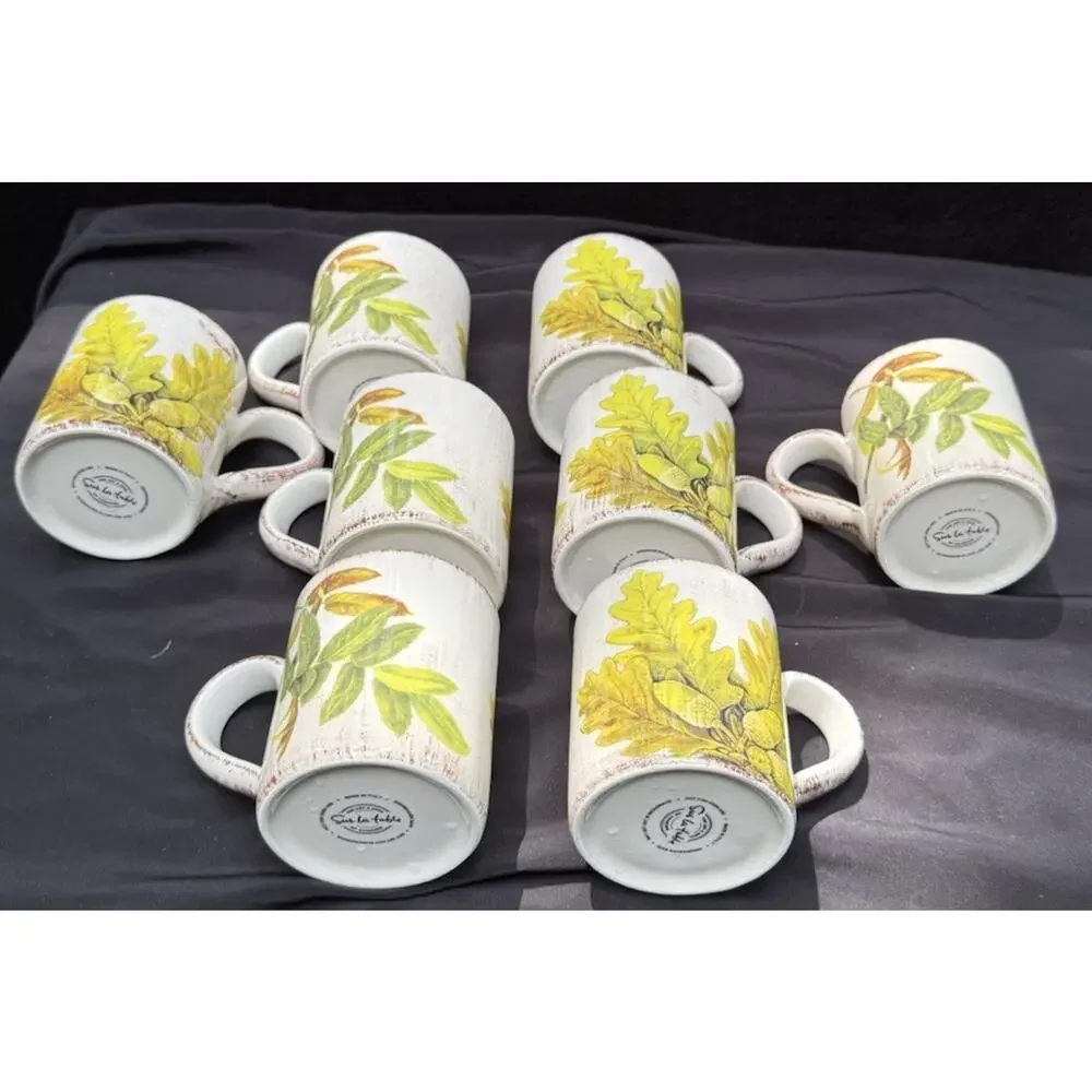 8 Sur La Table Acorn & Fig Coffee Tea Mugs made in Italy Fall Thanksgiving Mint!